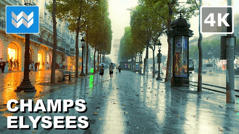 image 0 [4k] Avenue Des Champs-Élysées In Paris France 🇫🇷 Walking Tour : Sudden Rain Pour 🎧 Binaural Asmr
