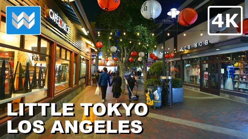 [4k] Little Tokyo At Night In Downtown Los Angeles California 2022 Walking Tour 🎧 Binaural Sound