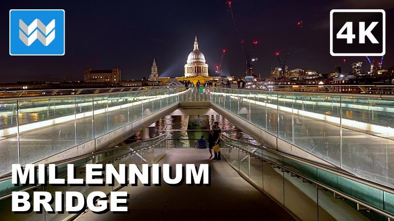 [4k] Millennium Bridge London Uk 🇬🇧 2022 Night Walking Tour & Travel Guide 🎧 Binaural Sound